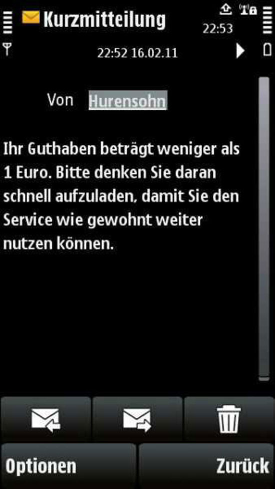 hurensohn kurzmitteilung