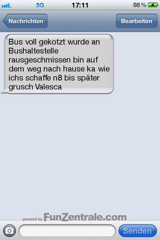 sms fail Bus vollgekotzt