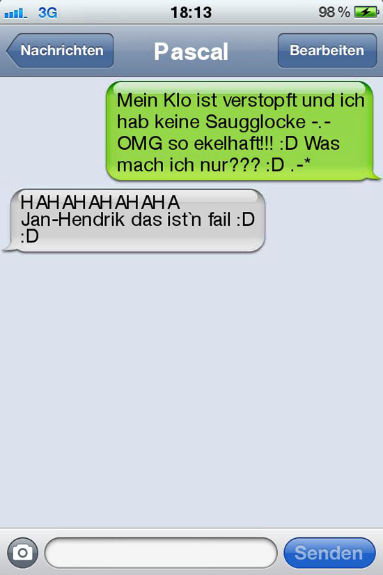 sms fail Klo verstopft