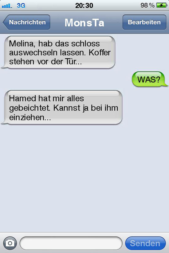 sms fail Koffer steht vor der tuer