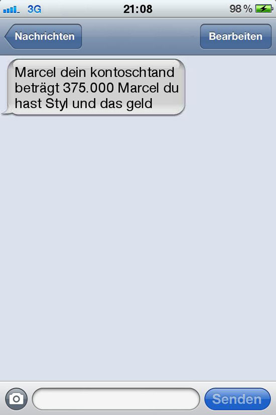 sms fail Marcels kontostand