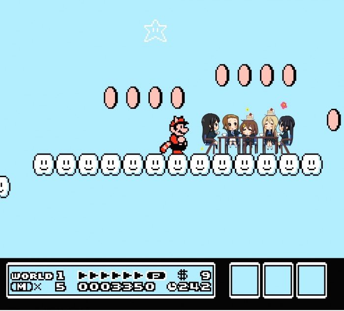 Mario erfüllt die Mädchen von K-ON!