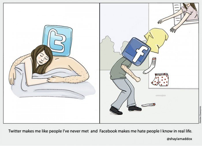 Twitter & Facebook.