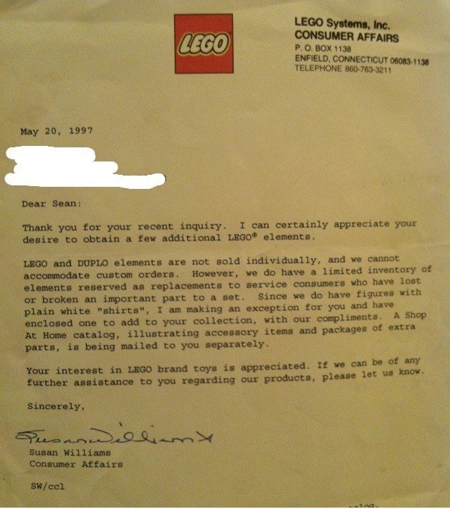 Wie cool von Lego, um tatsächlich die Zeit nehmen, auf das Schreiben eines 9-jähriges Kind reagieren?