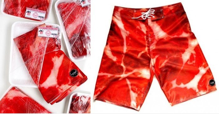 Meat Shorts mit Fleischverpackungen
