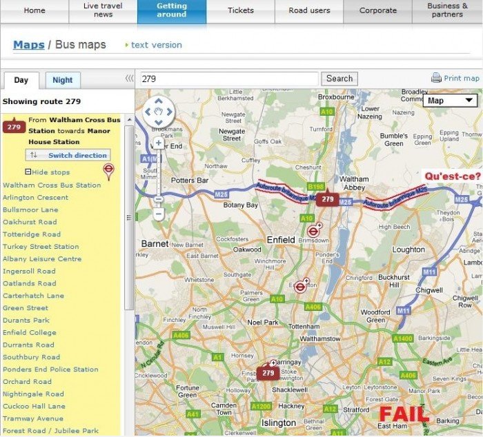Pourquoi "Britannique autoroute" en français sur les TFL?