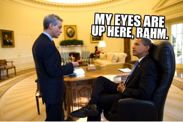 Meine Augen sind hier oben, Rahm.
