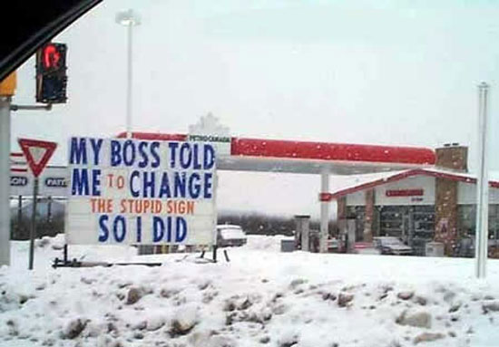 boss verarschen schild