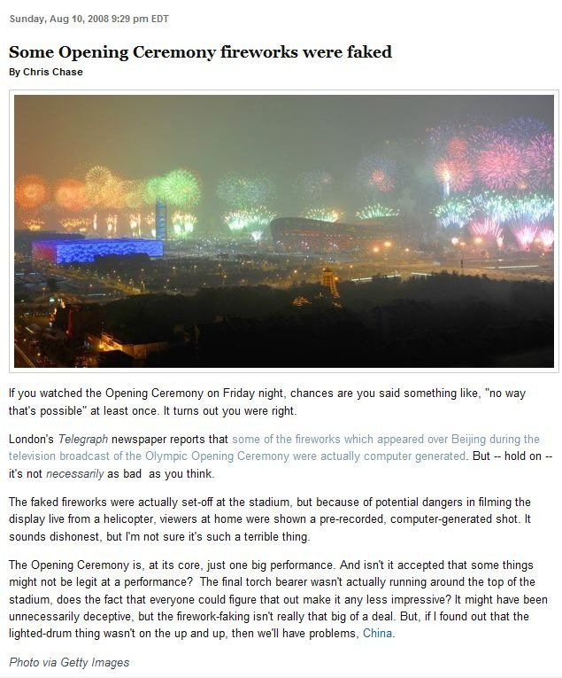 Einige Eröffnungsfeier Feuerwerk waren gefälscht