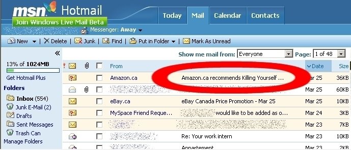 Amazon empfiehlt sich umzubringen