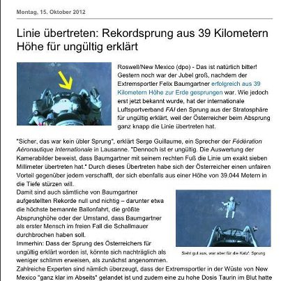 Sprung von Felix Baumgartner wurde für ungültig erklärt