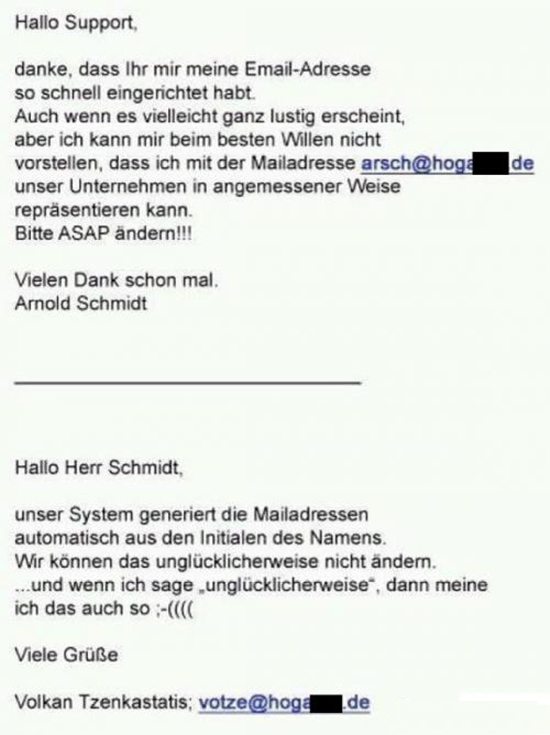 Automatisch generierte Mail-Adressen im Unternehmen - Fail Bild