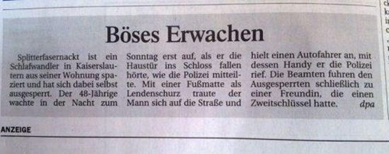 Böses Erwachen - Zeitungsartikel Fail Bild