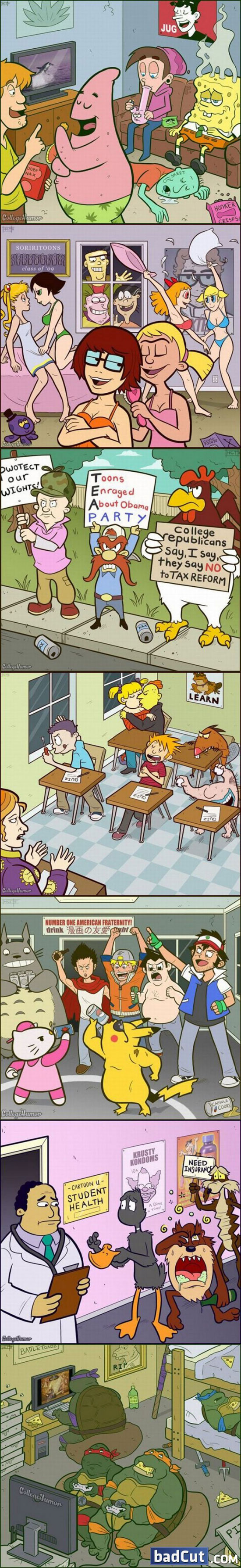 cartoon characters in college