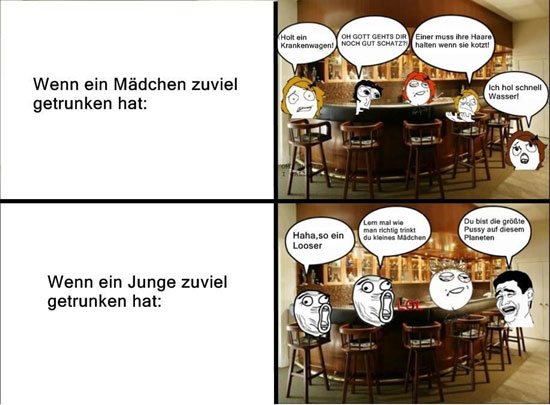 Der Unterschied zwischen Mädchen und Jungen beim saufen