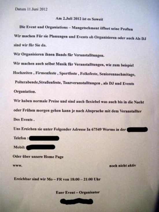 Die neue Event und Organisationsfirma öffnet seine Pforten - Fail Bild