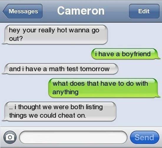 i thought we were both listing things we could cheat on