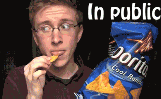 in pulic at home eat chips GIF