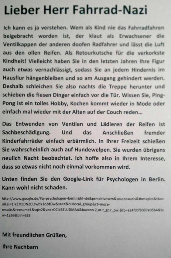 Lieber Herr Fahrrad-Nazi - Win Bild