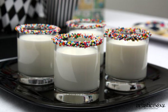 milk and sprinkles shots