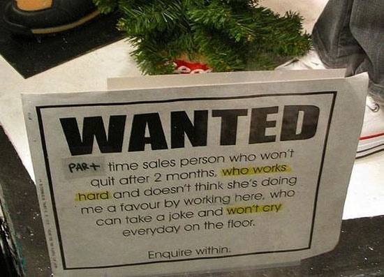 part time sales person wanted