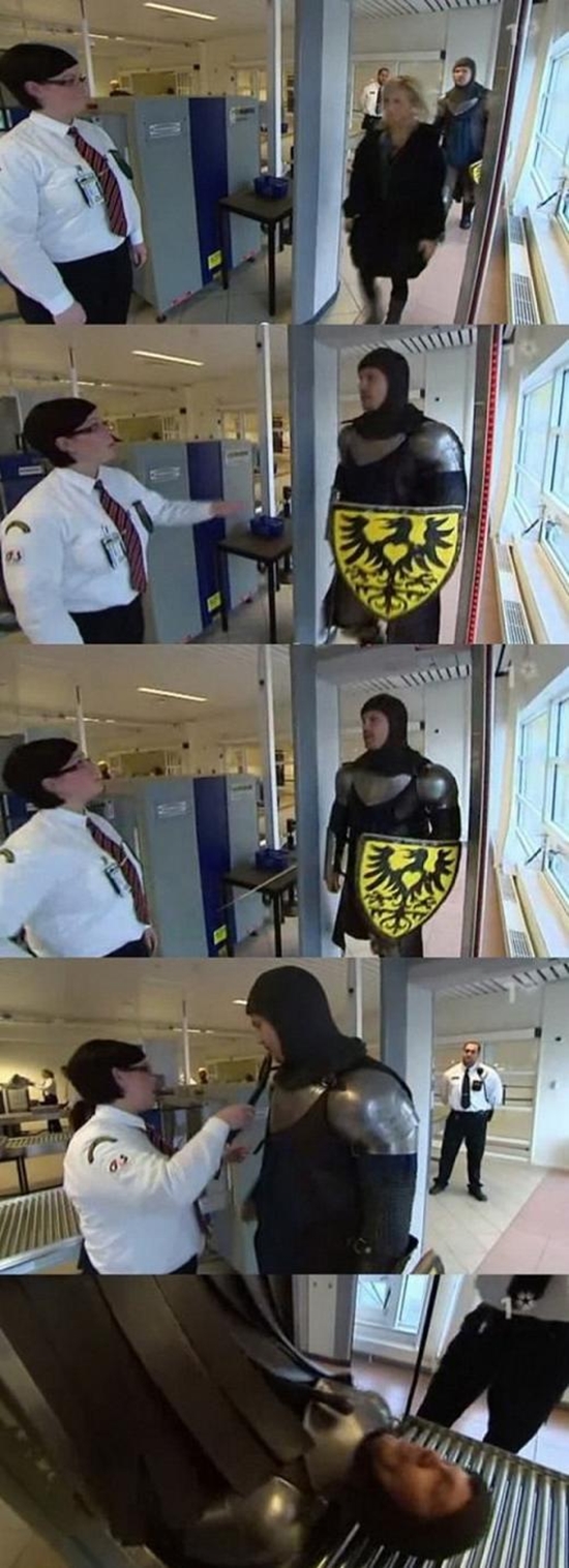 Ritter bei der Flughafenkontrolle - Win Bild